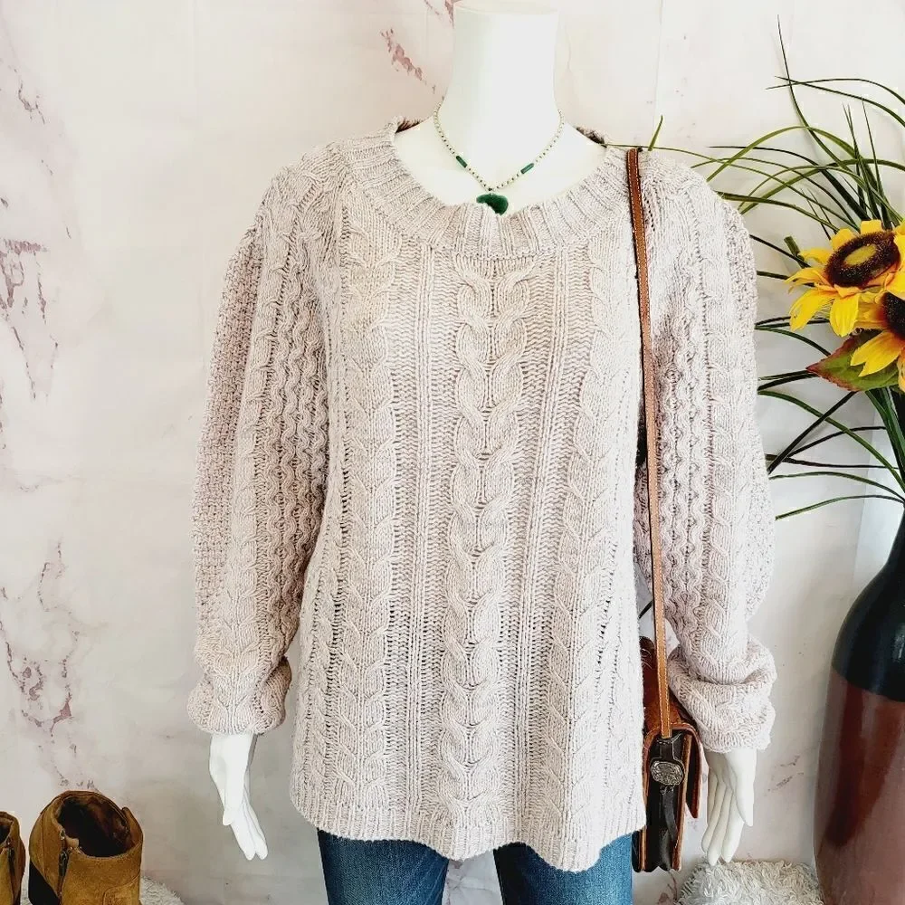 John + Jenn cable knit puff sleeve cable knit sweater Cozy!